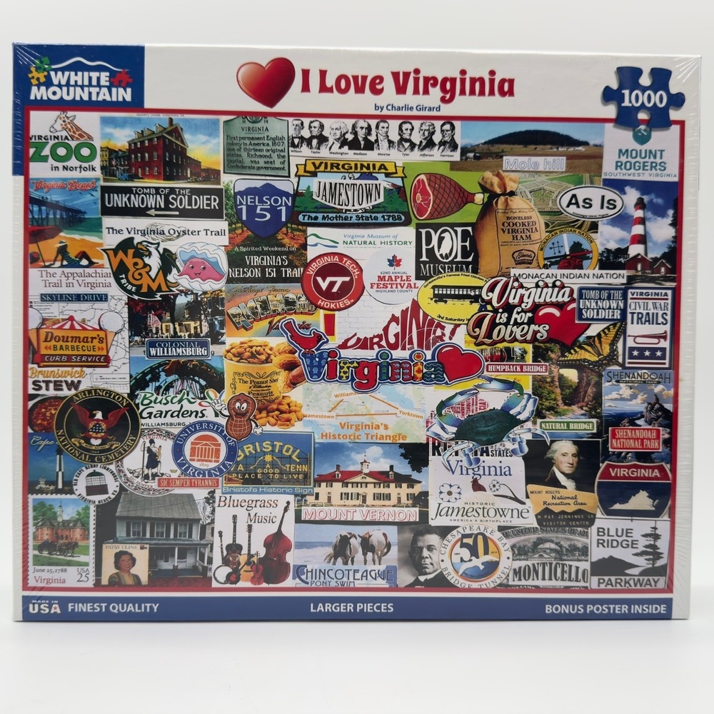White Mountain I Love Virginia 1000 Piece Puzzle #1779A Charlie Girard NEW